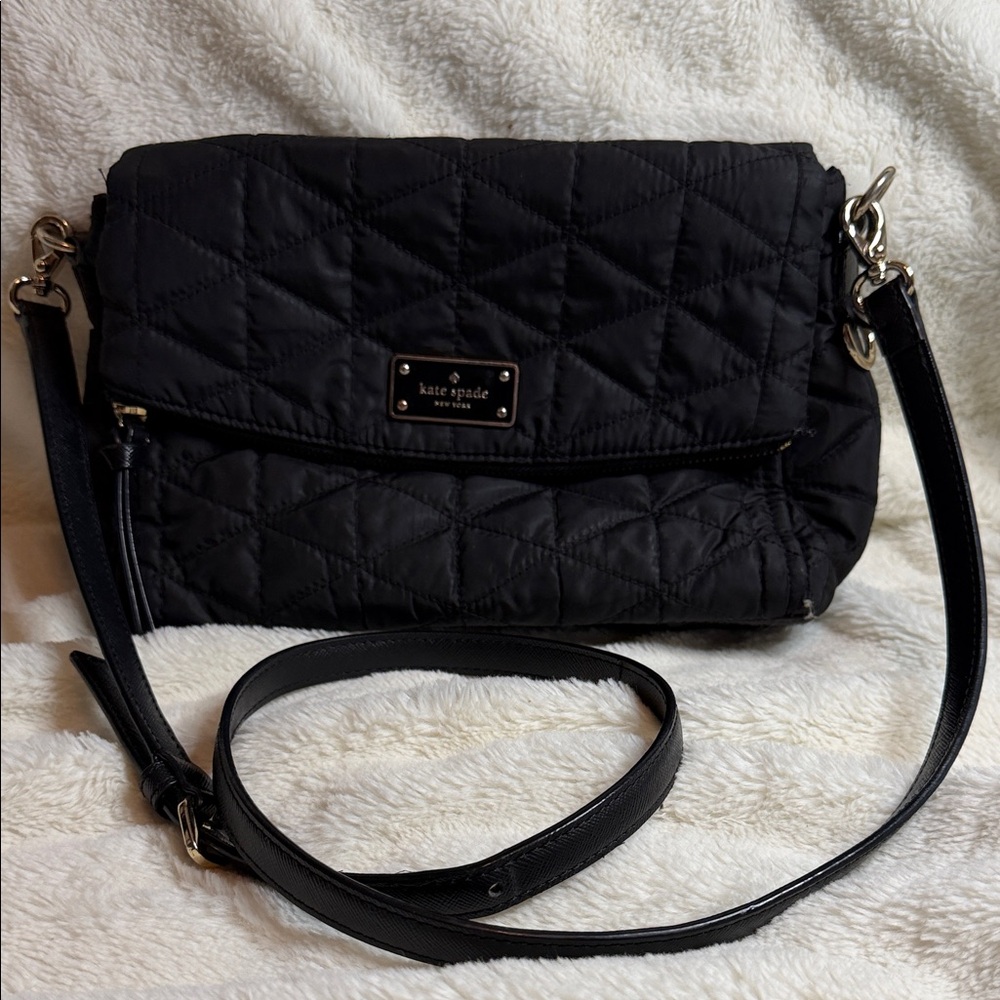 kate spade Black Quilted Nylon Crossbody Bag with Gold Hardware